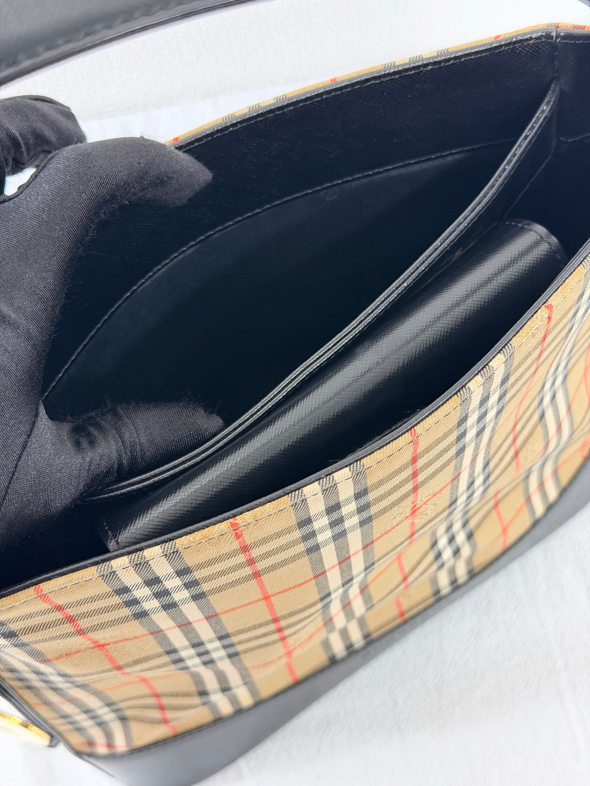 BURBERRY Haymarket Check One-Shoulder Hobo Bag