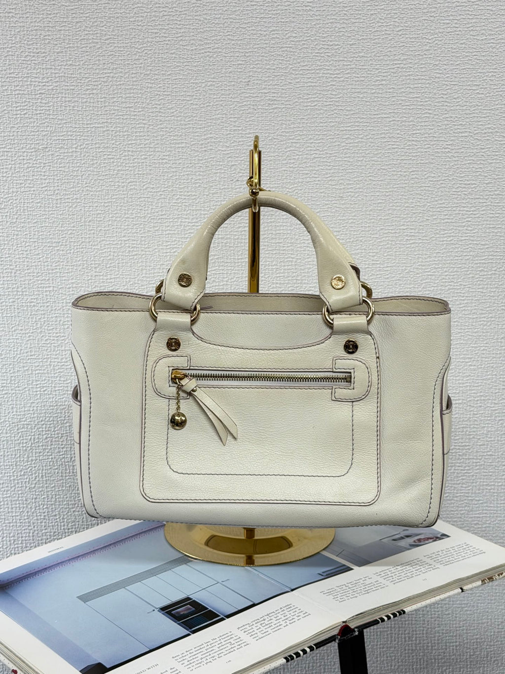CELINE White Leather Boogie Handbag