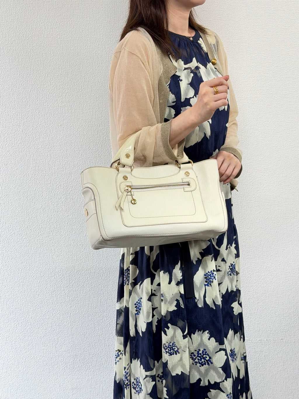 CELINE White Leather Boogie Handbag