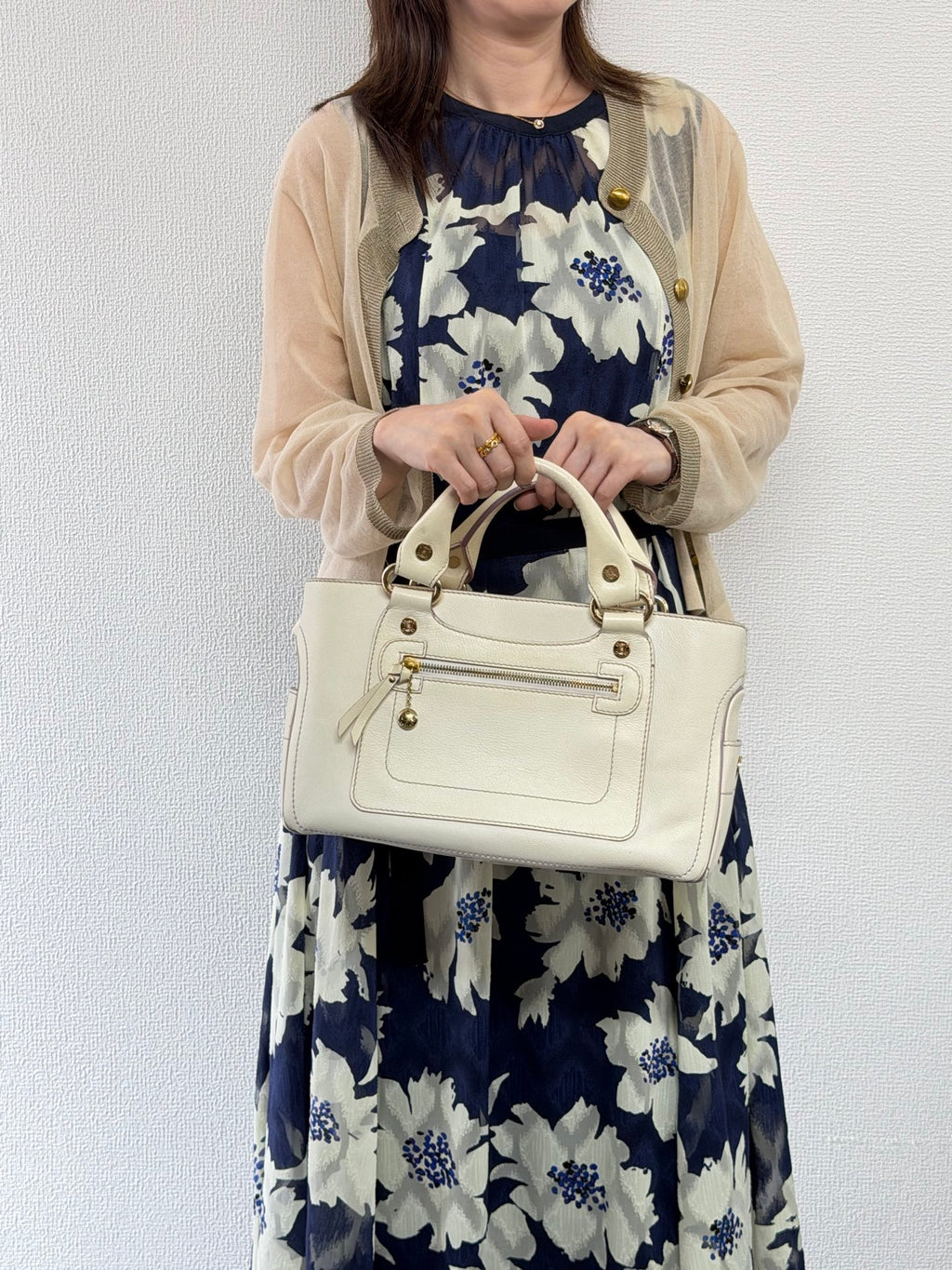 CELINE White Leather Boogie Handbag