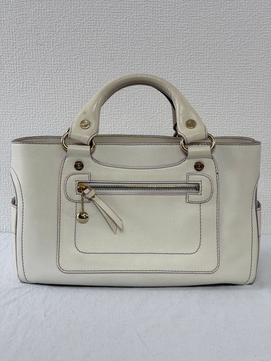 CELINE White Leather Boogie Handbag