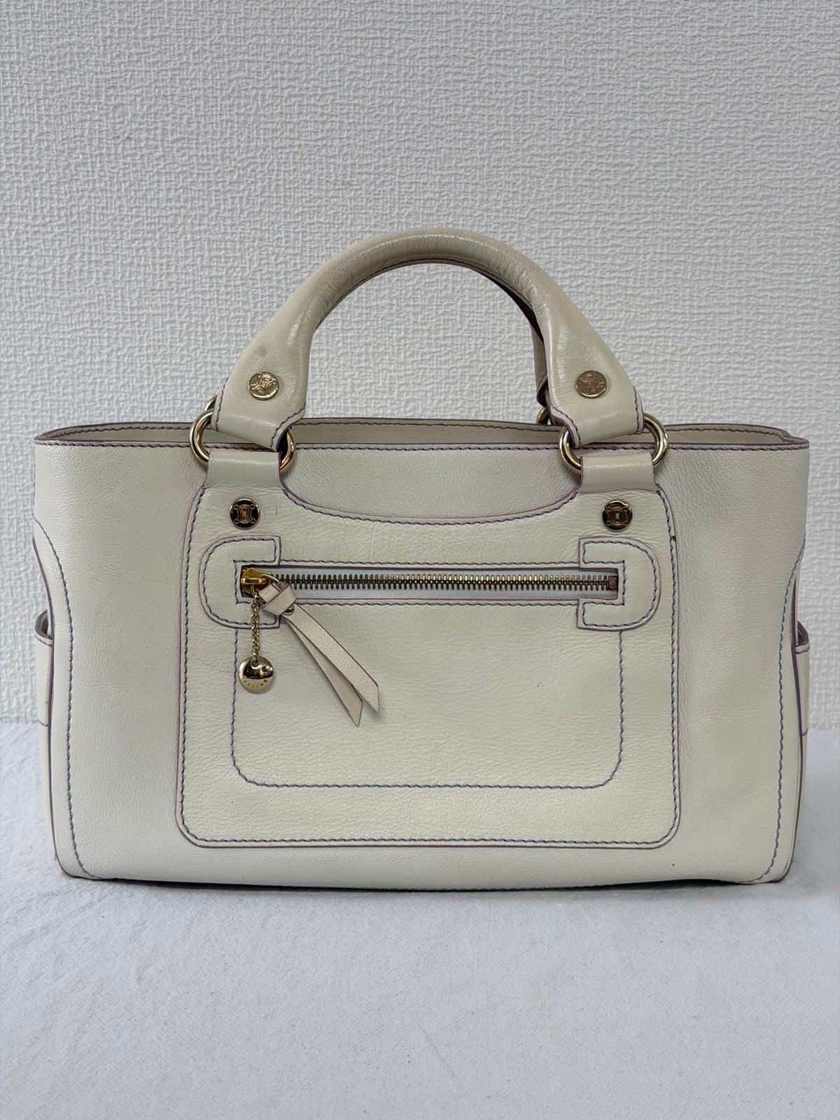 CELINE White Leather Boogie Handbag