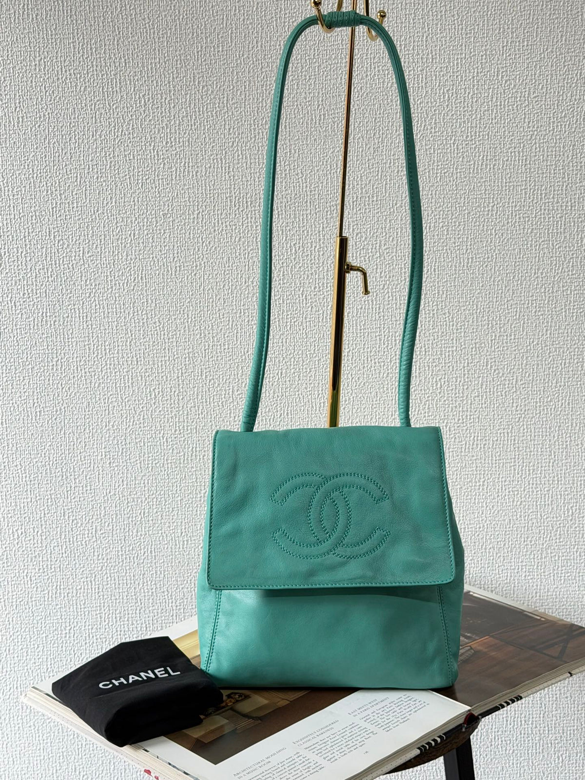 CHANEL Turquoise Caviar Stitched CC Flap Crossbody Bag