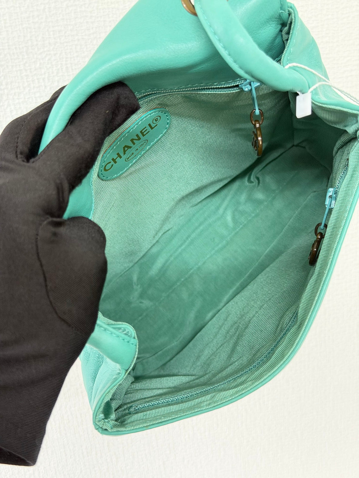 CHANEL Turquoise Caviar Stitched CC Flap Crossbody Bag