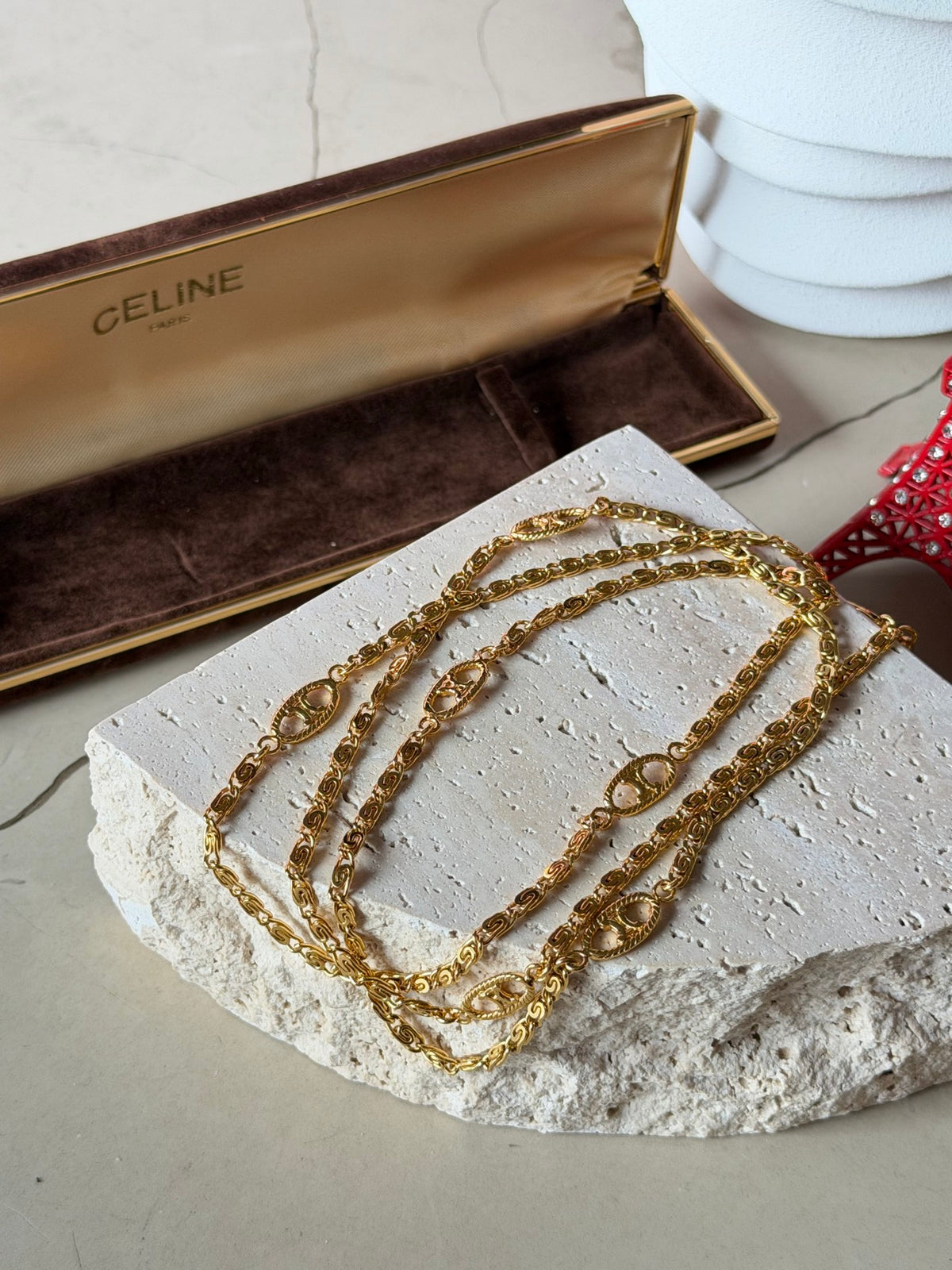CELINE Triomphe Macadam Station Long Chain Necklace