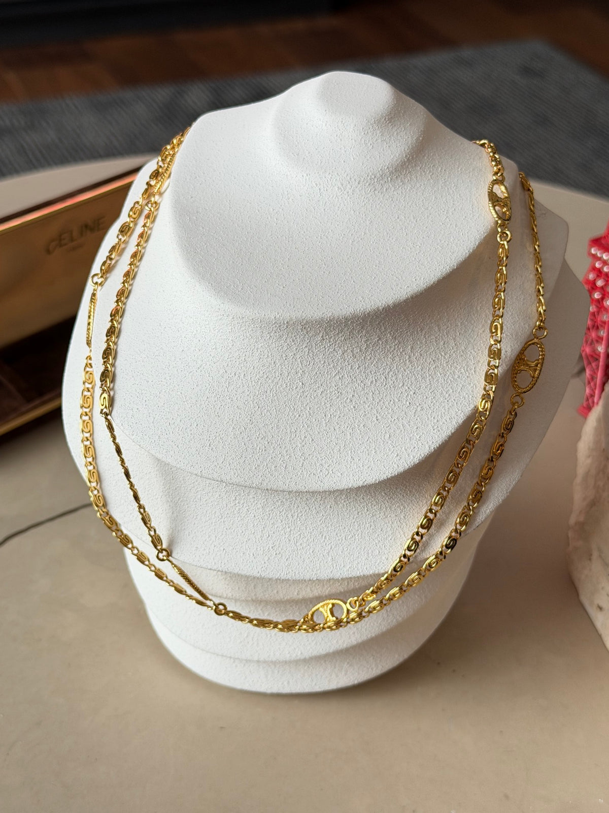 CELINE Triomphe Macadam Station Long Chain Necklace