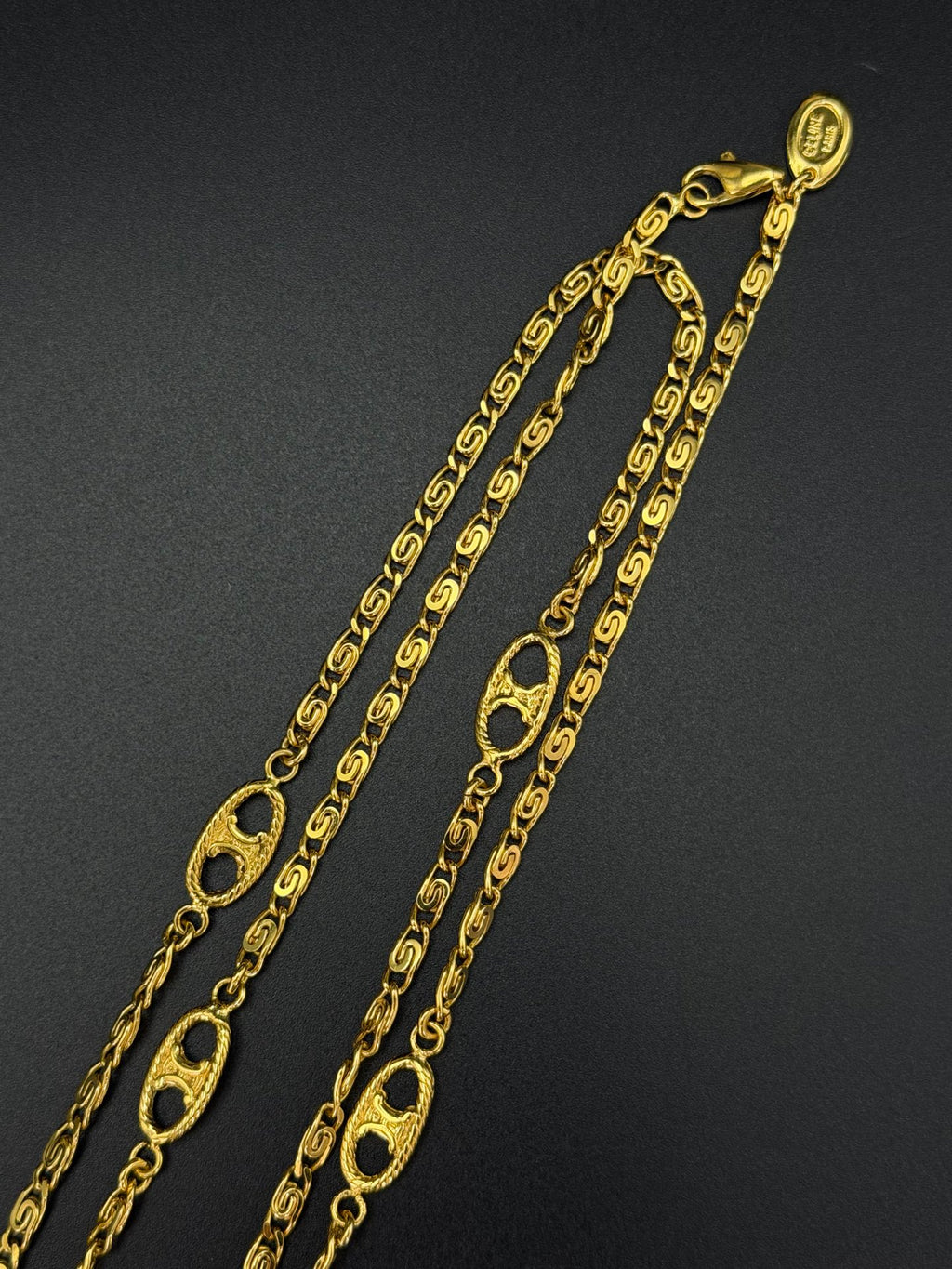 CELINE Triomphe Macadam Station Long Chain Necklace