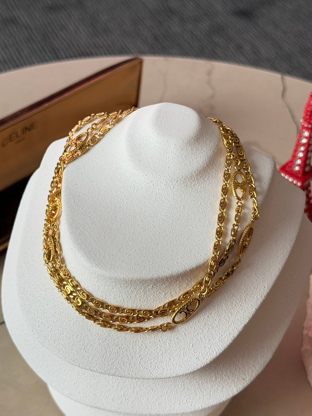 CELINE Triomphe Macadam Station Long Chain Necklace