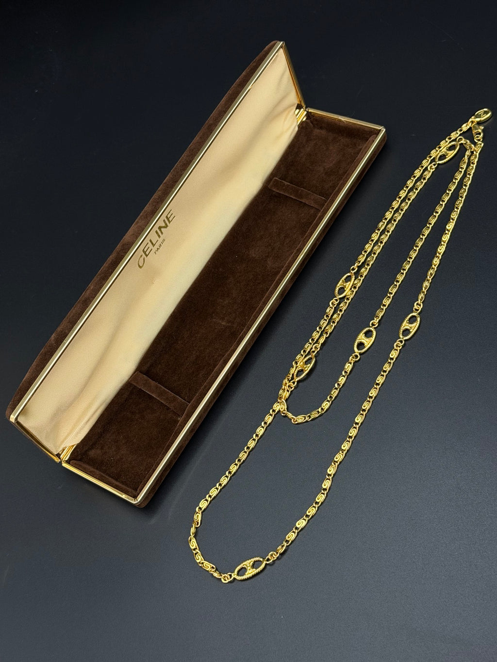 CELINE Triomphe Macadam Station Long Chain Necklace