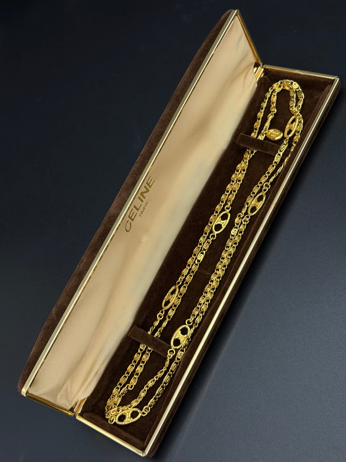 CELINE Triomphe Macadam Station Long Chain Necklace