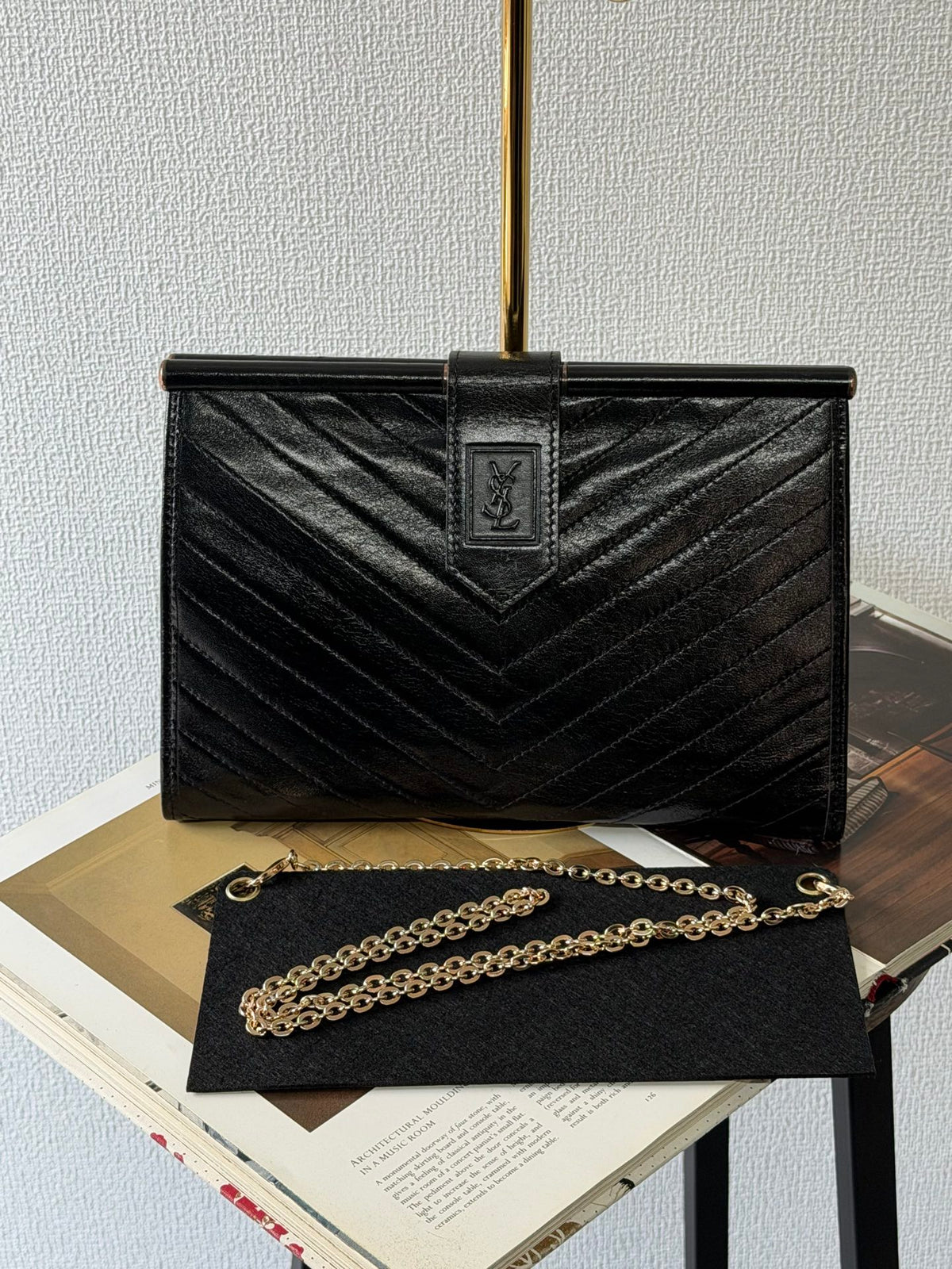 Yves Saint Laurent  Chevron Quilted Flap Clutch Bag
