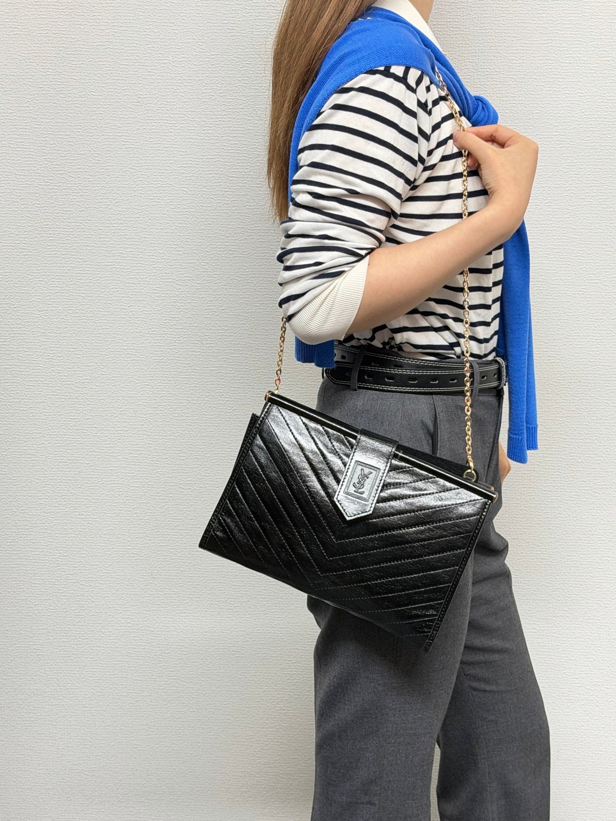 Yves Saint Laurent  Chevron Quilted Flap Clutch Bag