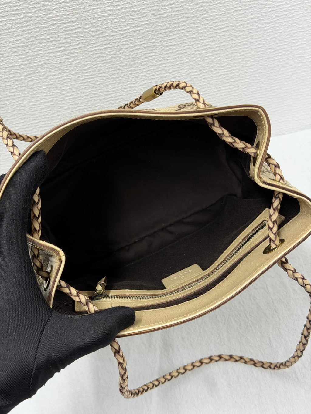 GUCCI  GG Canvas Braided Strap Bucket Shoulder Bag