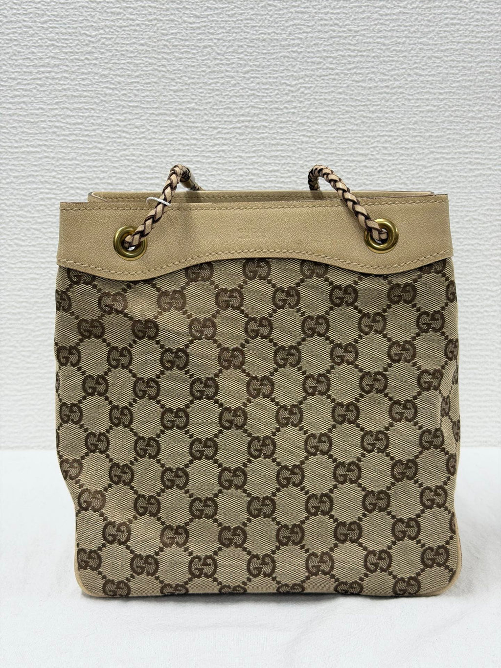 GUCCI  GG Canvas Braided Strap Bucket Shoulder Bag