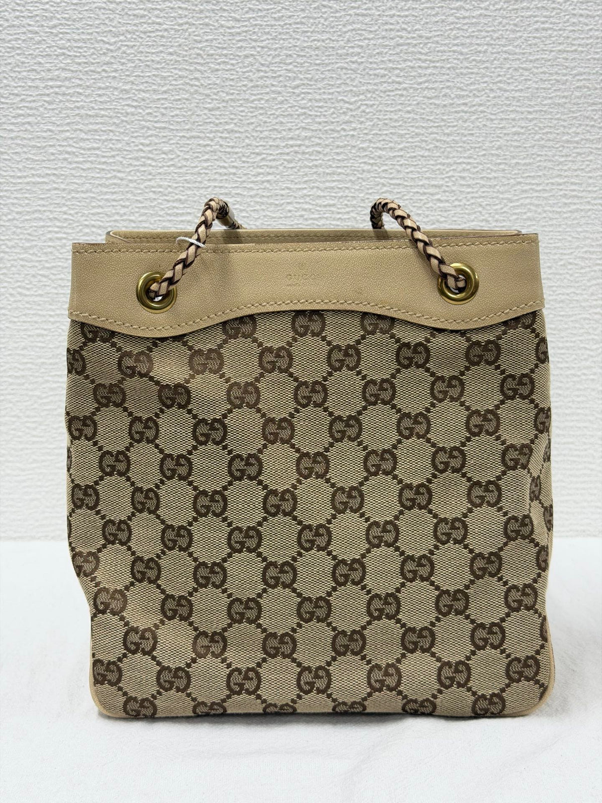 GUCCI  GG Canvas Braided Strap Bucket Shoulder Bag