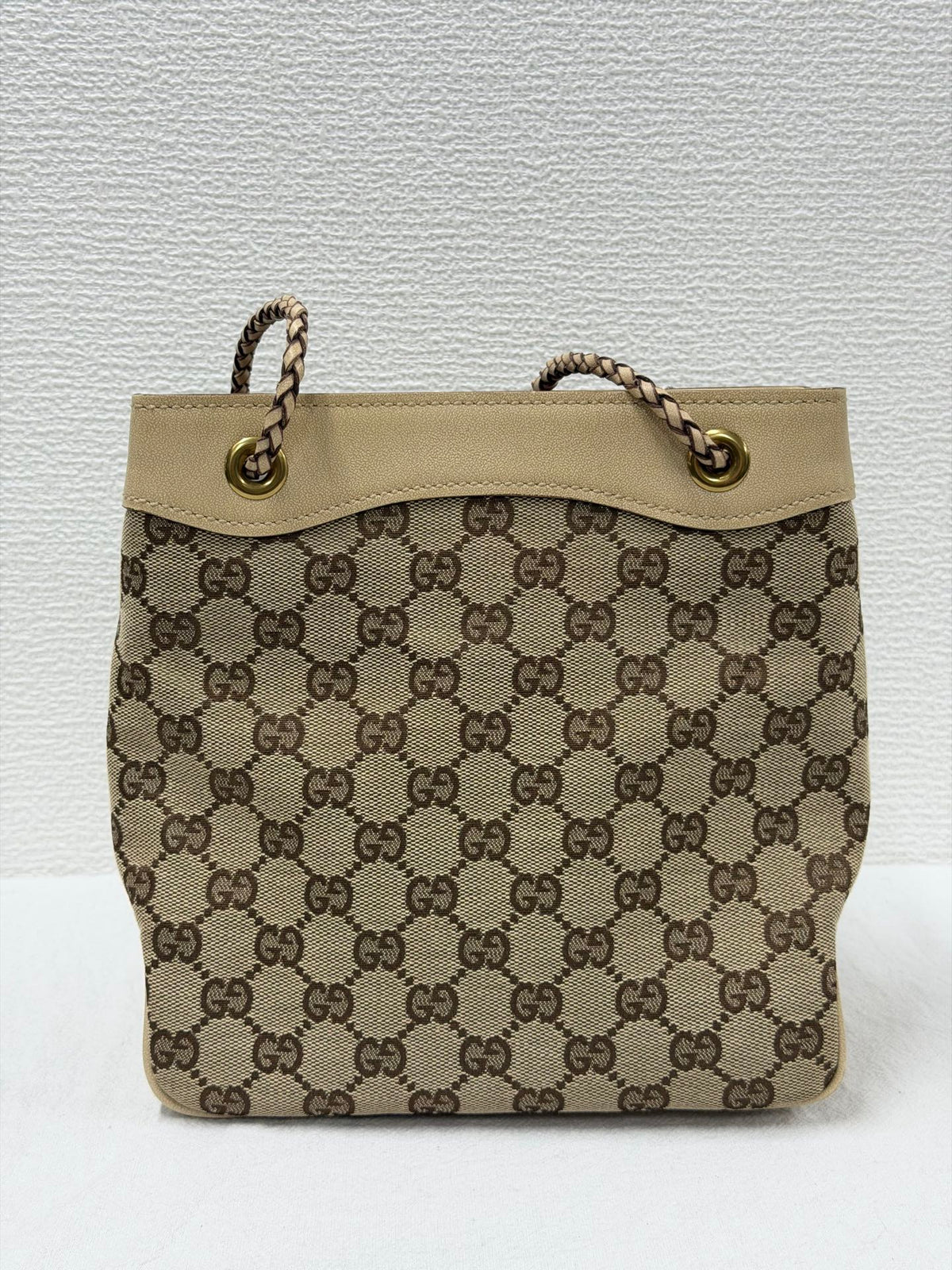 GUCCI  GG Canvas Braided Strap Bucket Shoulder Bag