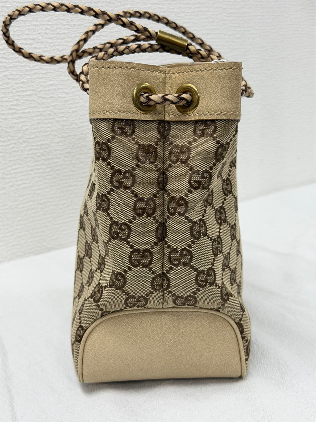 GUCCI  GG Canvas Braided Strap Bucket Shoulder Bag