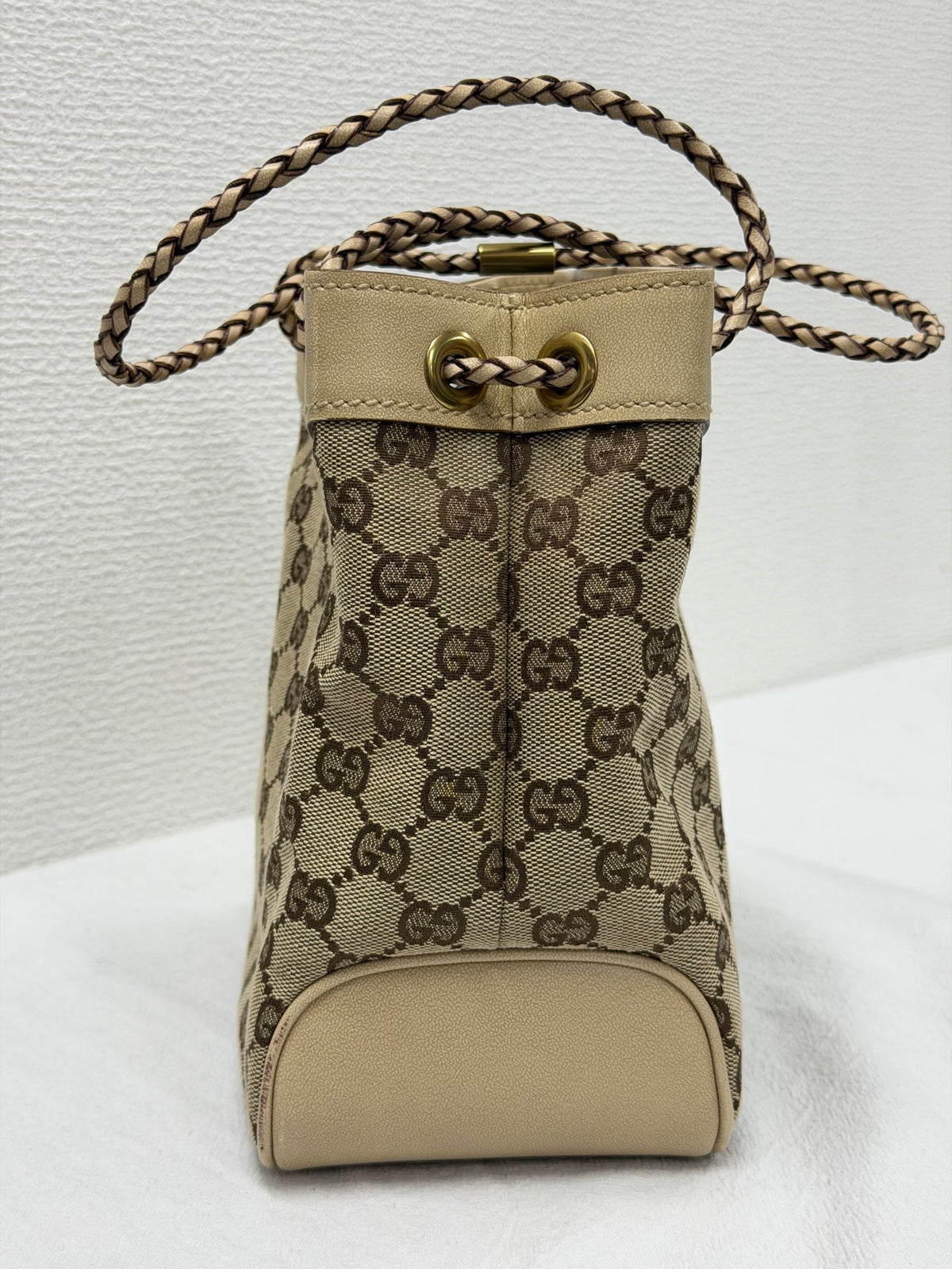 GUCCI  GG Canvas Braided Strap Bucket Shoulder Bag