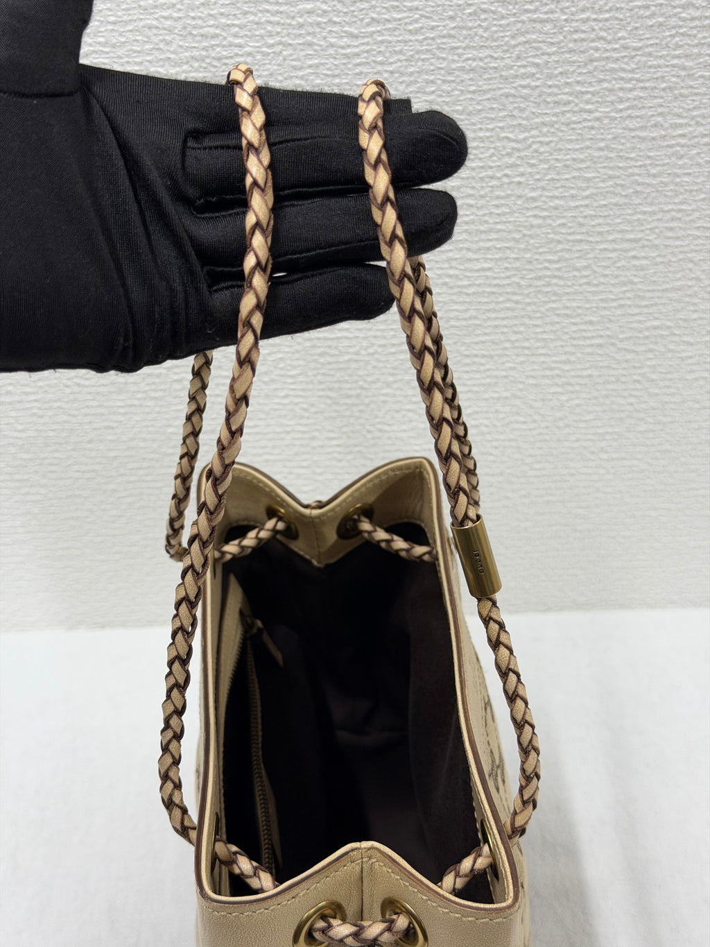GUCCI  GG Canvas Braided Strap Bucket Shoulder Bag