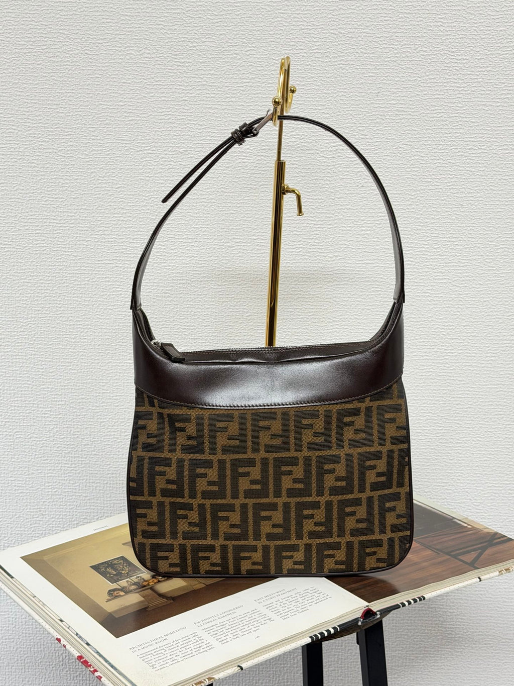 FENDI Zucca Canvas Crescent Hobo Bag