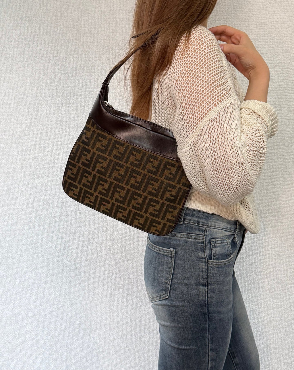 FENDI Zucca Canvas Crescent Hobo Bag