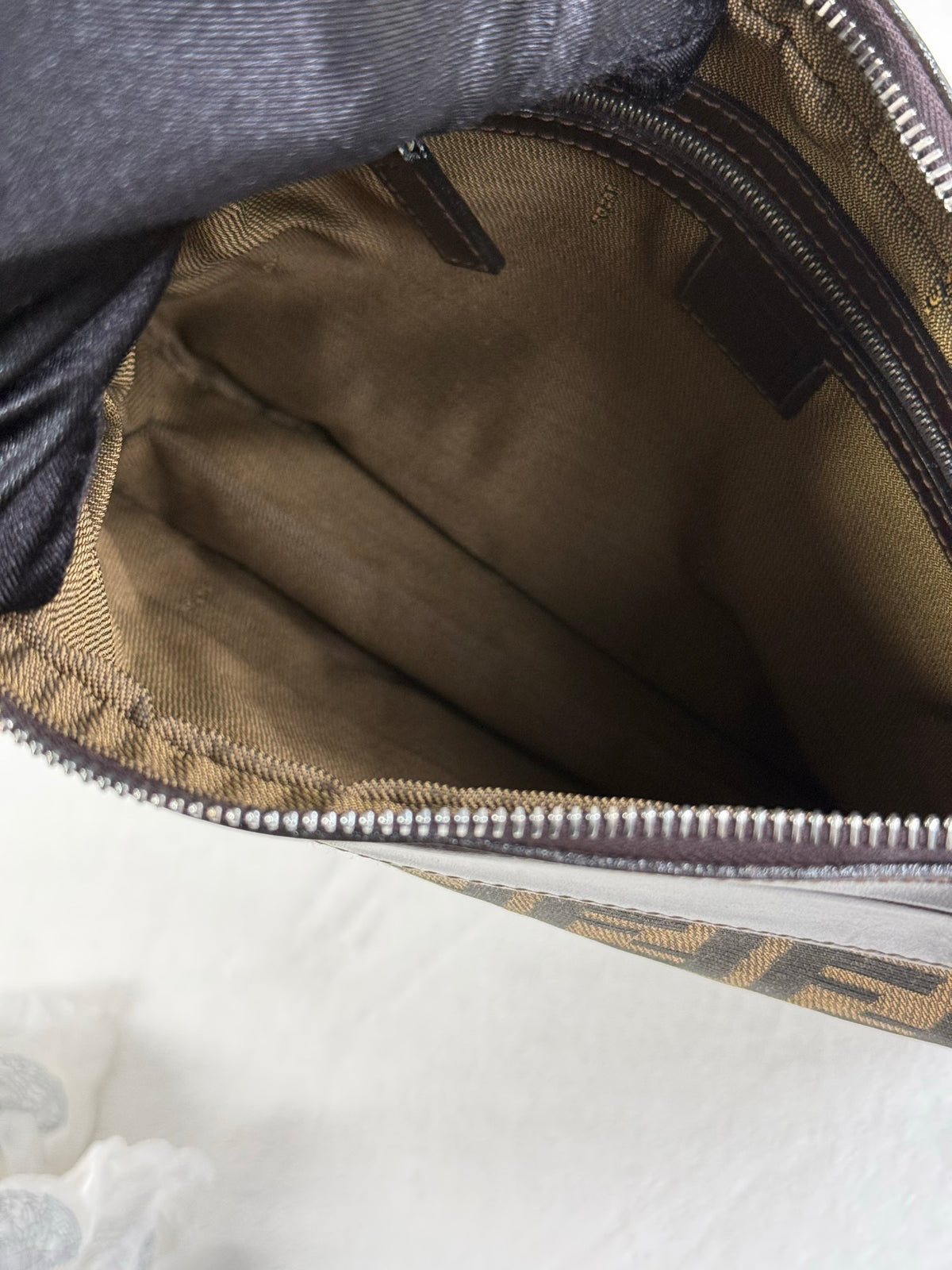 FENDI Zucca Canvas Crescent Hobo Bag