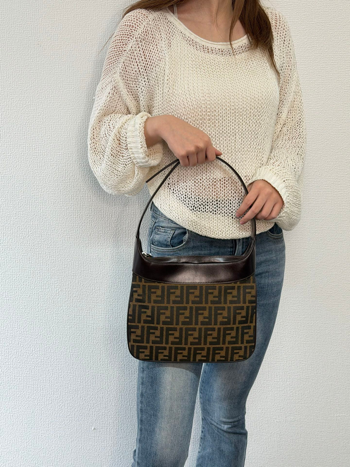 FENDI Zucca Canvas Crescent Hobo Bag