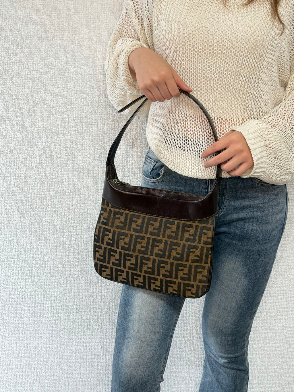 FENDI Zucca Canvas Crescent Hobo Bag