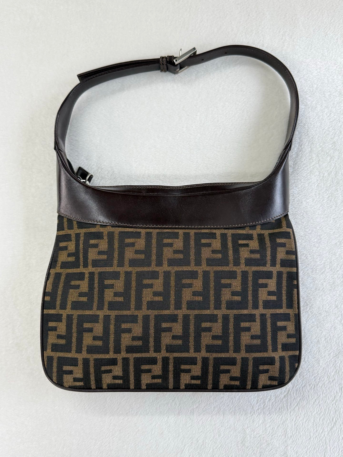 FENDI Zucca Canvas Crescent Hobo Bag