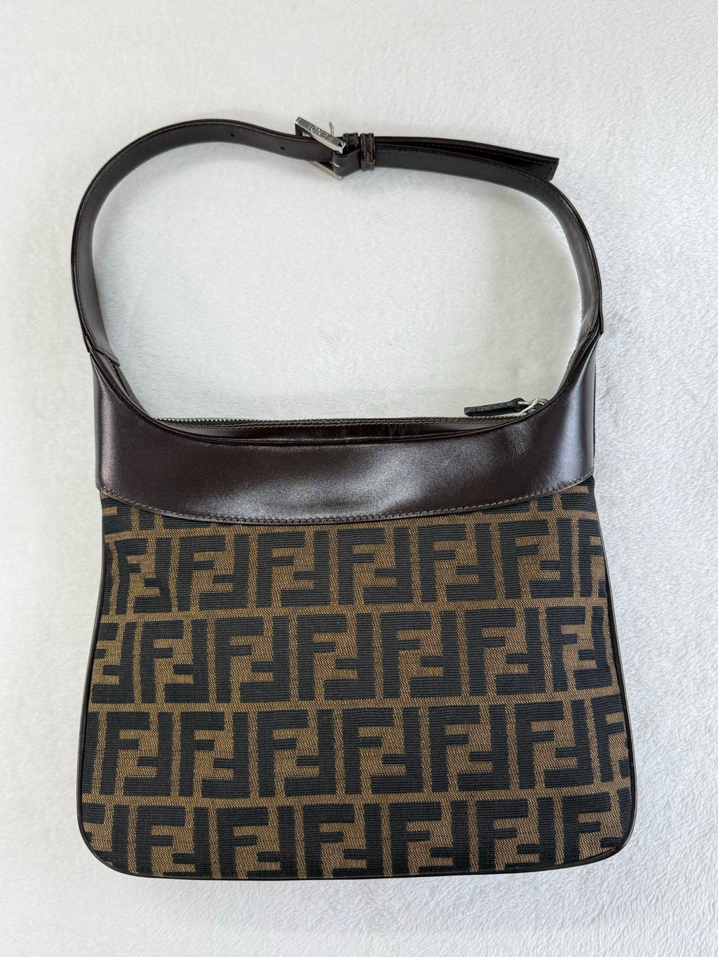 FENDI Zucca Canvas Crescent Hobo Bag