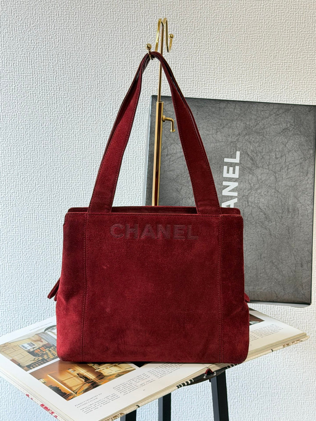 Chanel  Suede LAX Embroidered Logo Tote Bag