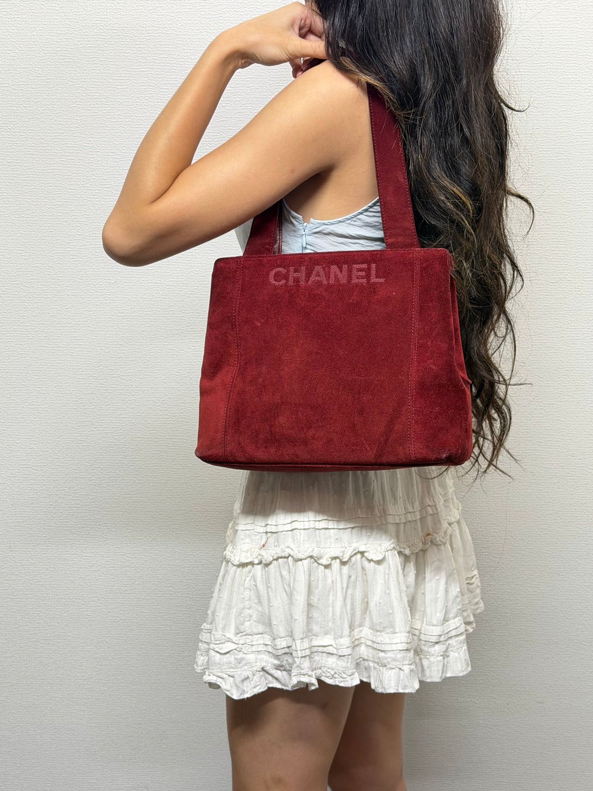 Chanel  Suede LAX Embroidered Logo Tote Bag