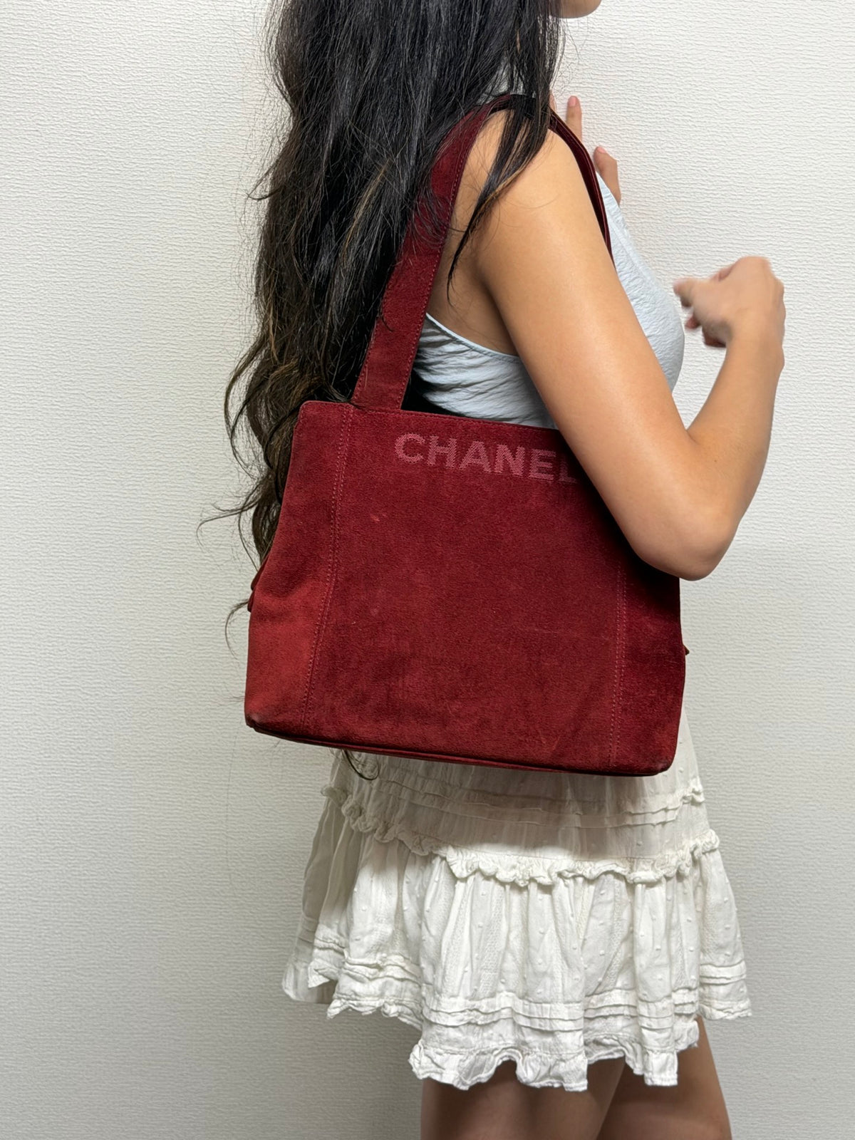 Chanel  Suede LAX Embroidered Logo Tote Bag
