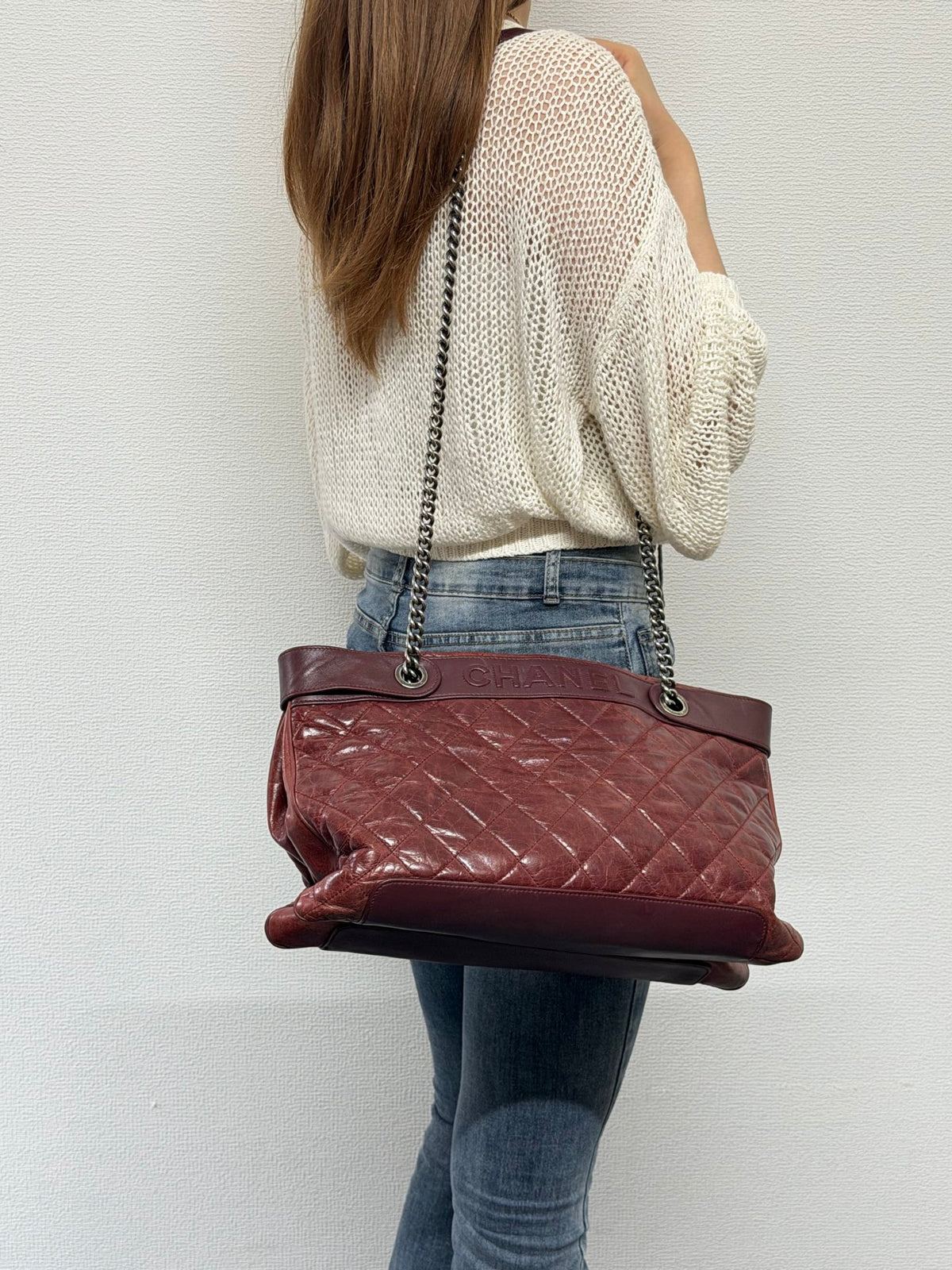 CHANEL Aged Calfskin LAX Chain Shopping Tote Bag