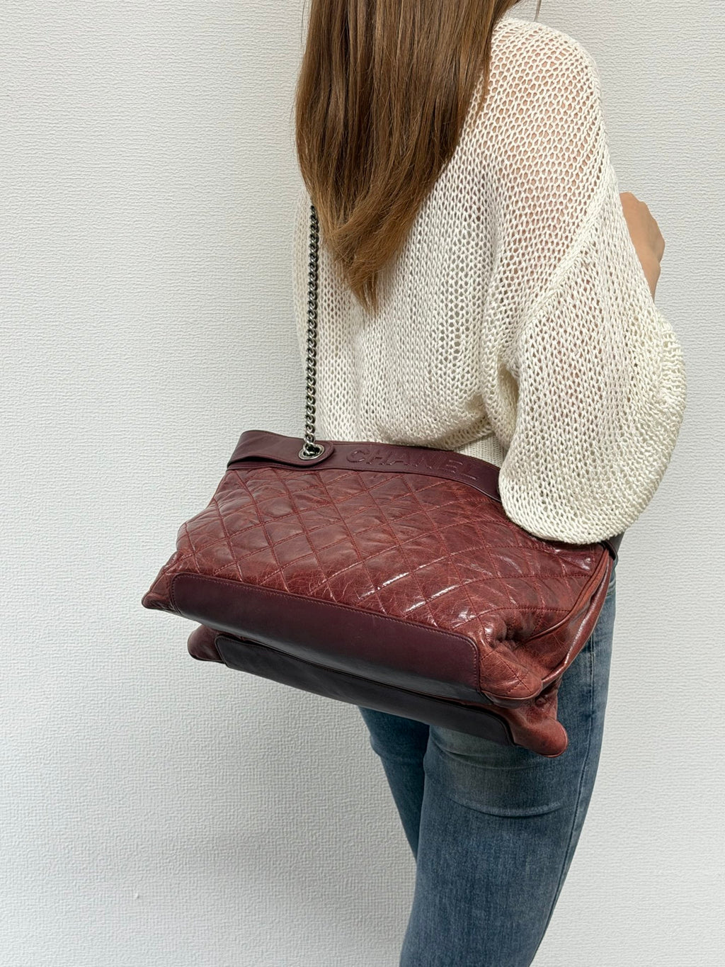 CHANEL Aged Calfskin LAX Chain Shopping Tote Bag