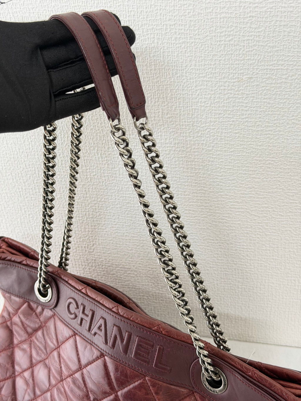 CHANEL Aged Calfskin LAX Chain Shopping Tote Bag