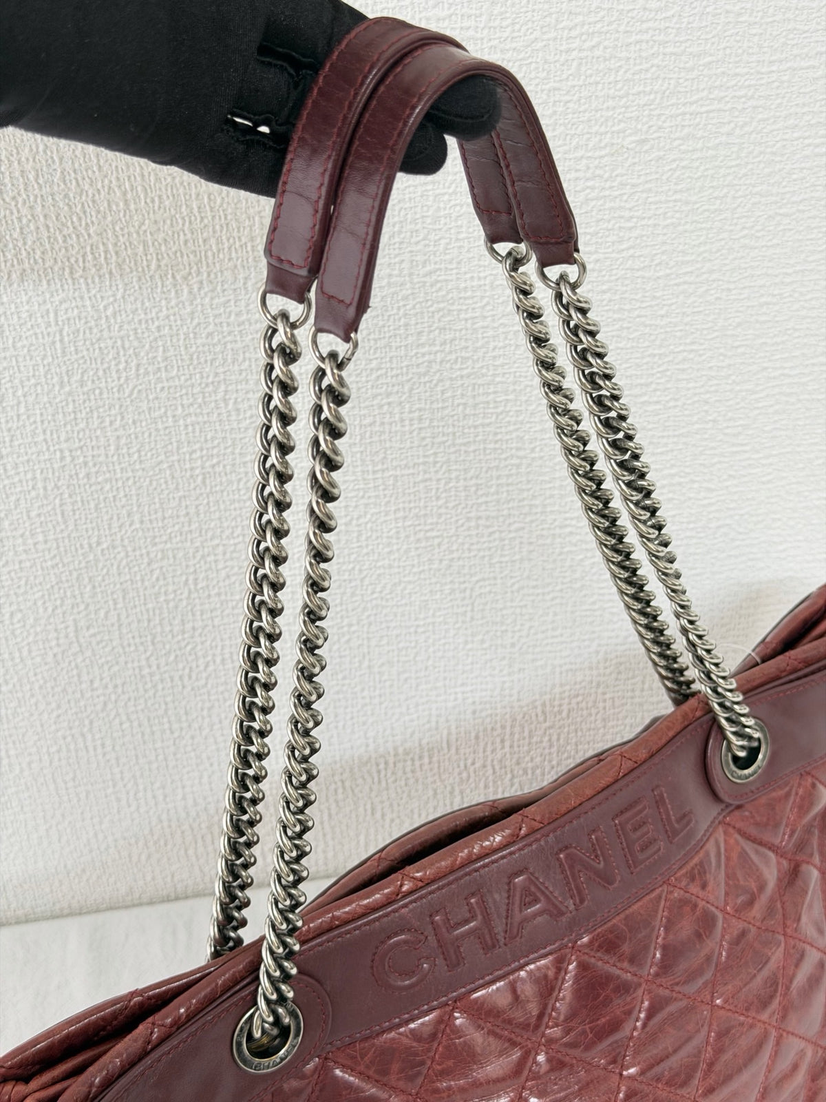 CHANEL Aged Calfskin LAX Chain Shopping Tote Bag
