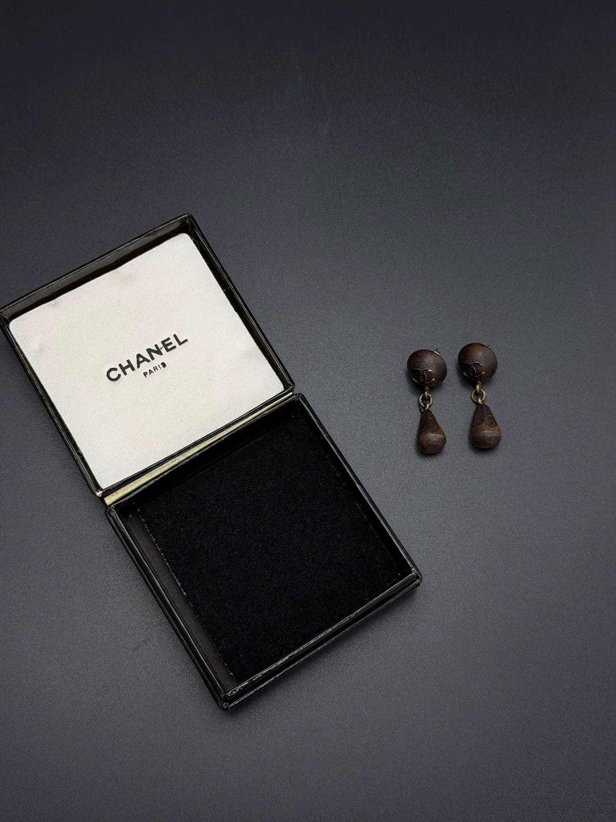 CHANEL Double C Logo Wood Earring