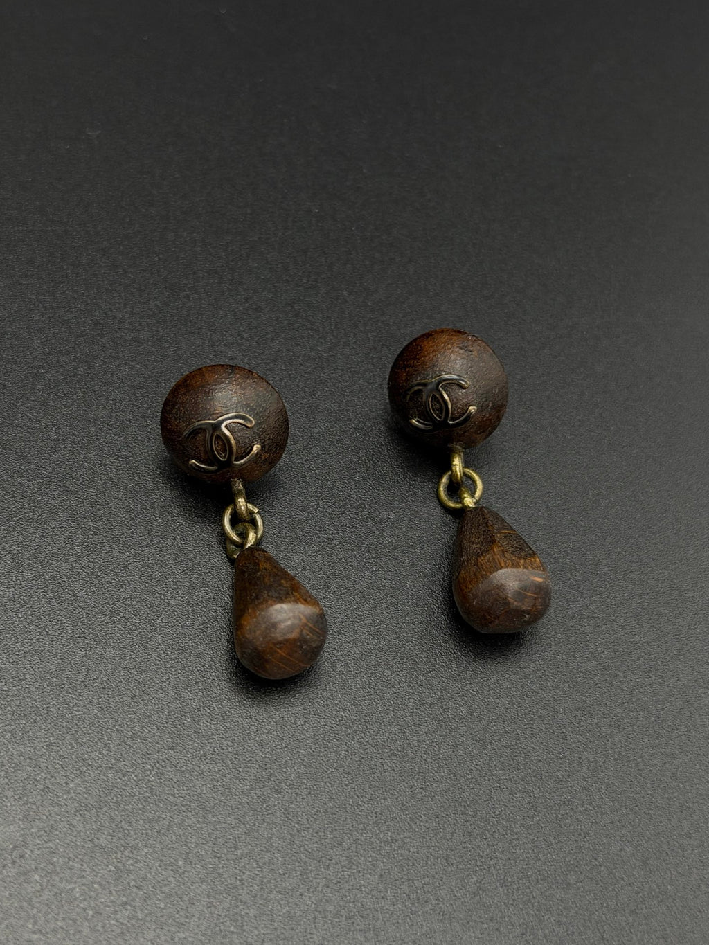 CHANEL Double C Logo Wood Earring