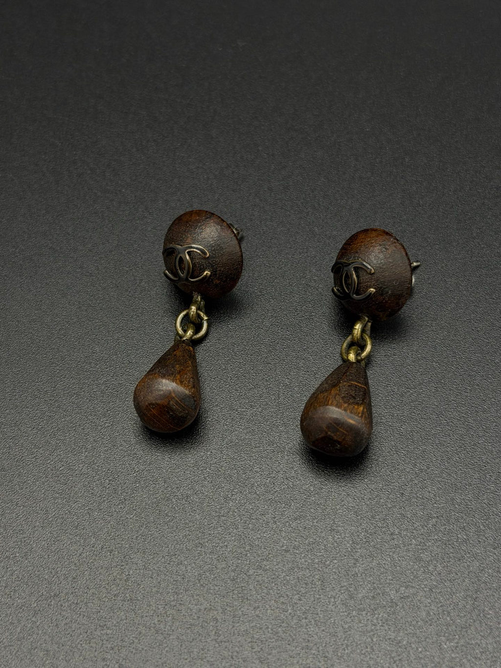 CHANEL Double C Logo Wood Earring