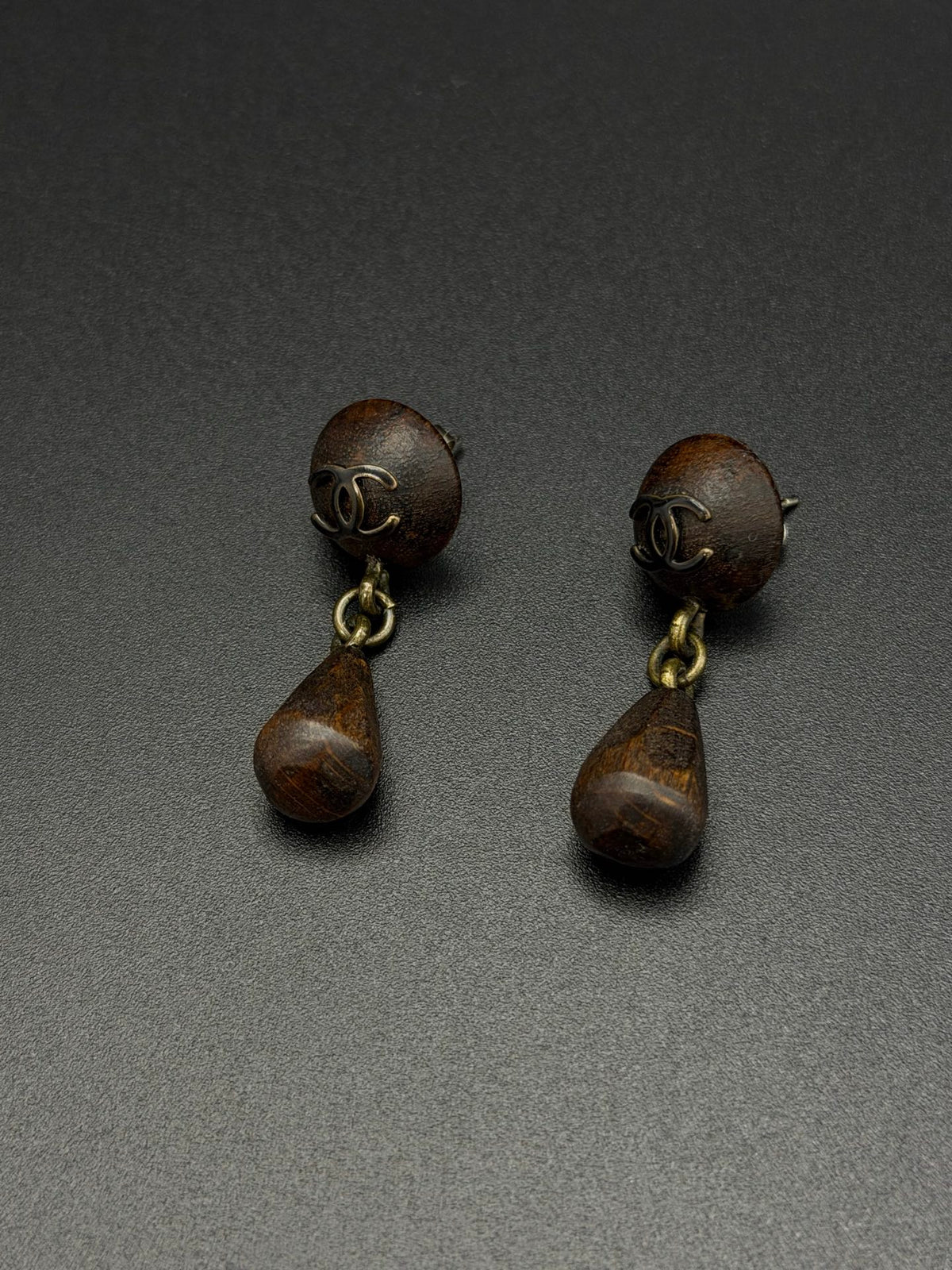 CHANEL Double C Logo Wood Earring