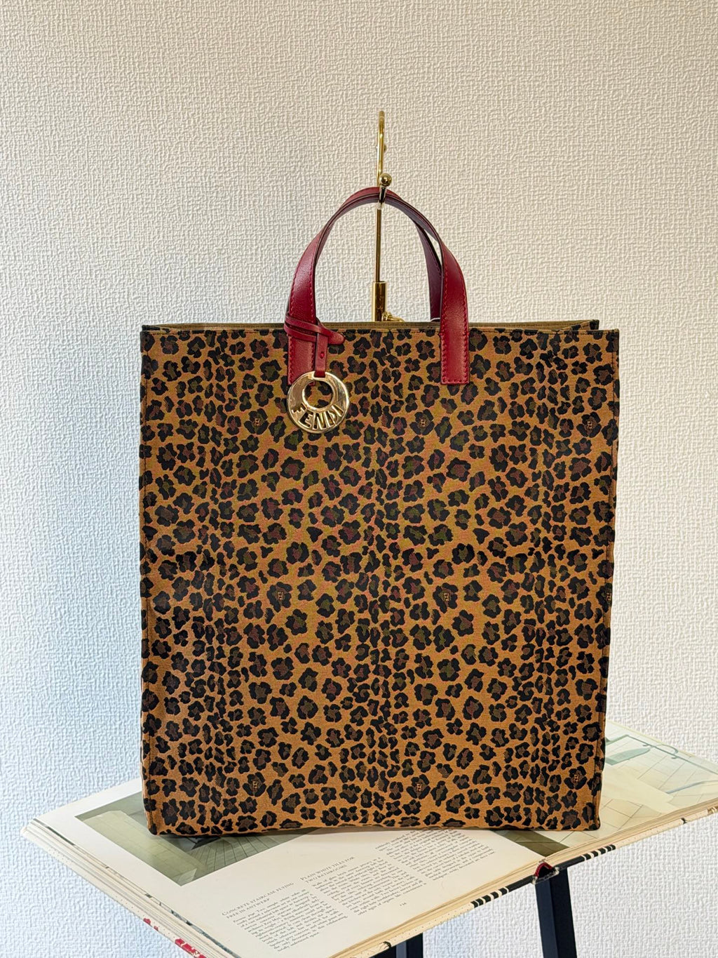 Fendi Leopard Printed Canvas Shopping Tote Bag