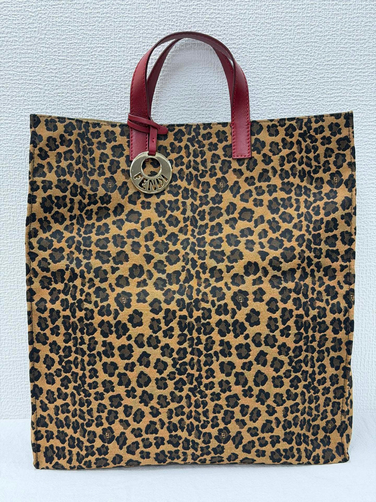 Fendi Leopard Printed Canvas Shopping Tote Bag