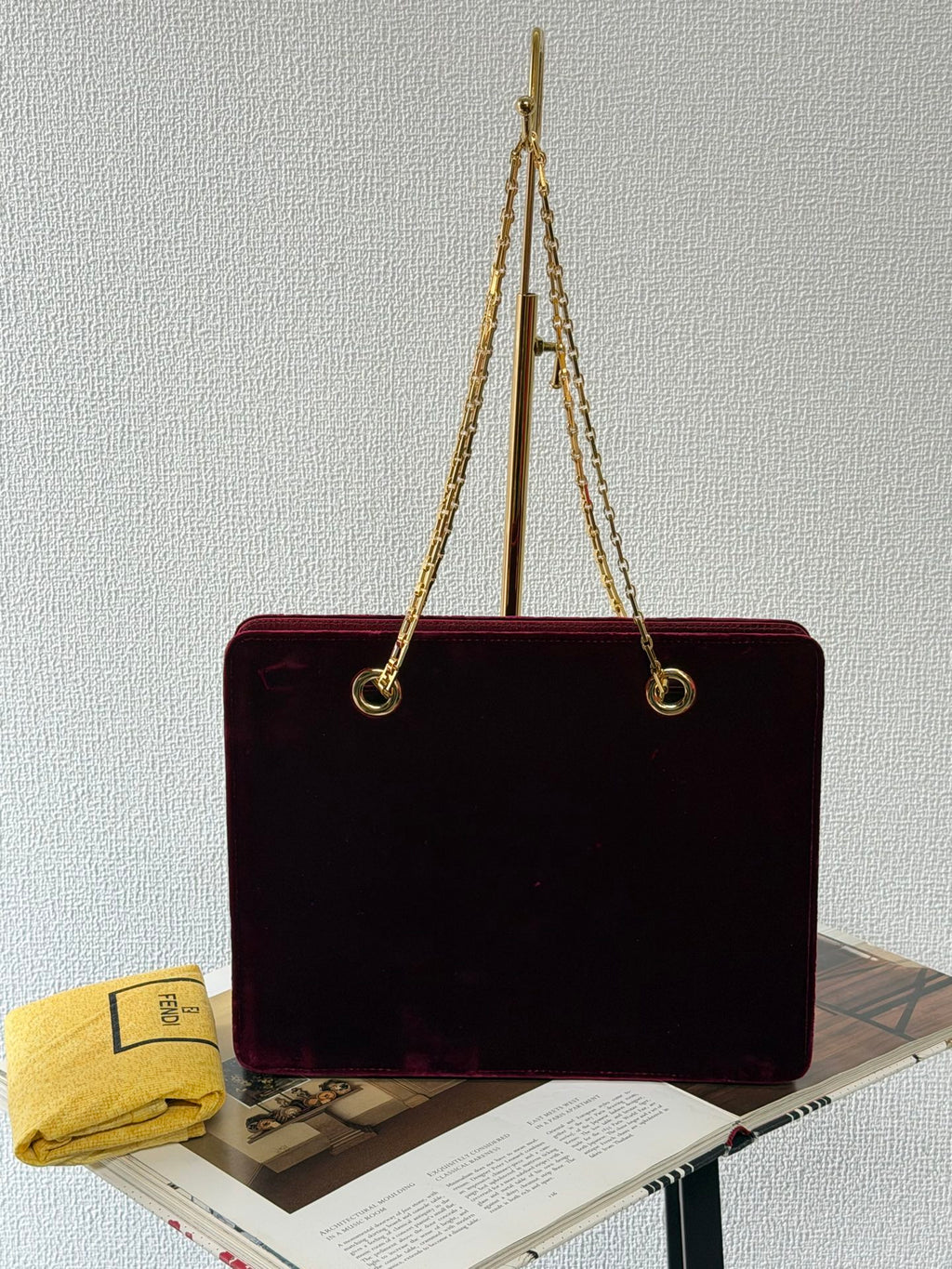 FENDI Velvet Rectangular Flap Chain Shoulder Bag