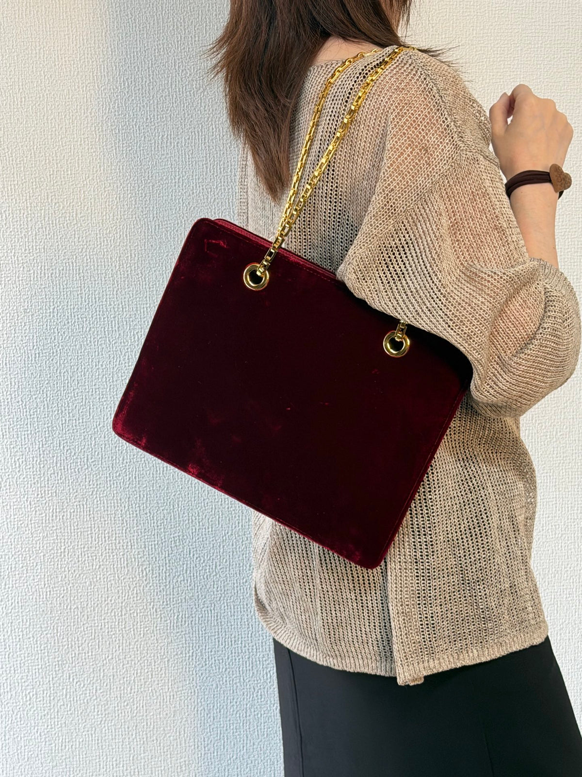 FENDI Velvet Rectangular Flap Chain Shoulder Bag