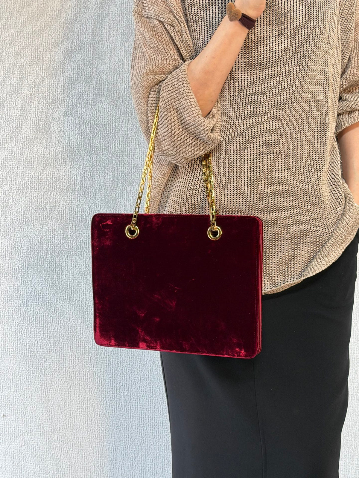 FENDI Velvet Rectangular Flap Chain Shoulder Bag