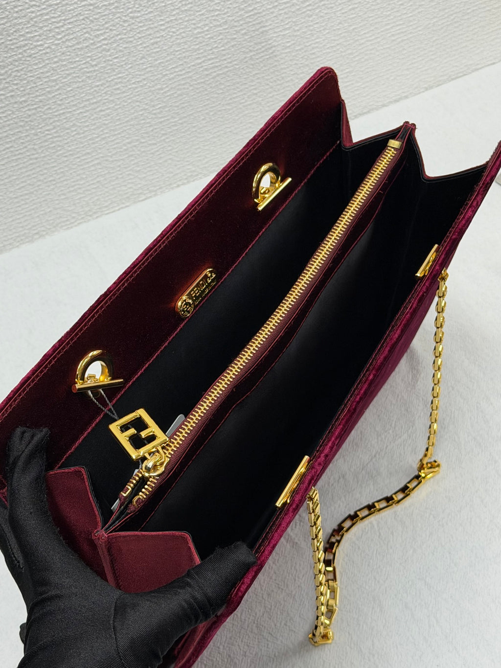 FENDI Velvet Rectangular Flap Chain Shoulder Bag