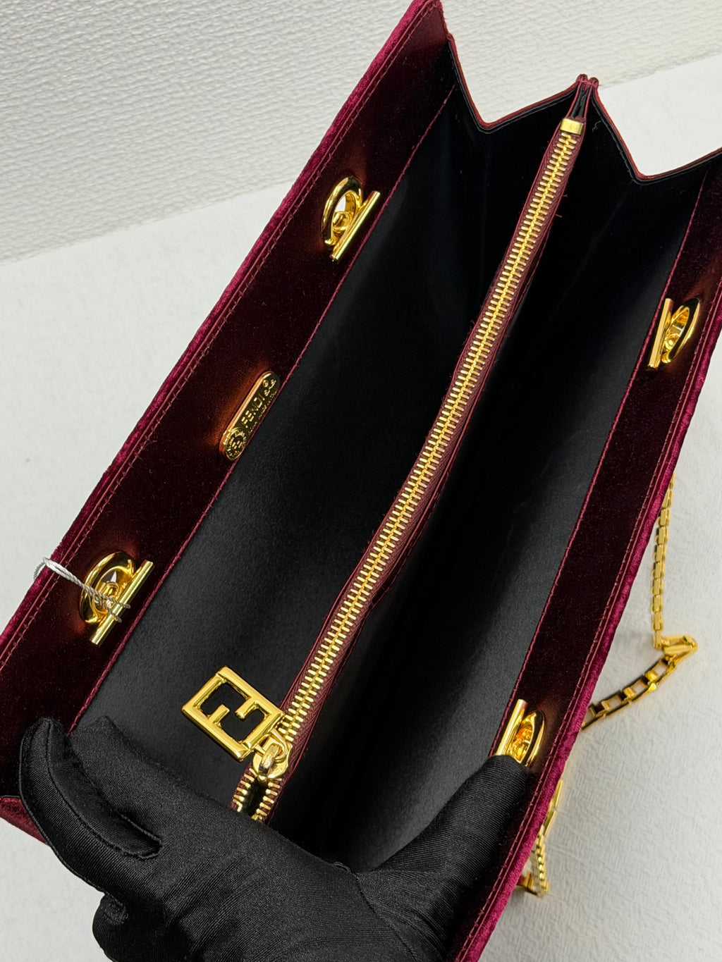 FENDI Velvet Rectangular Flap Chain Shoulder Bag
