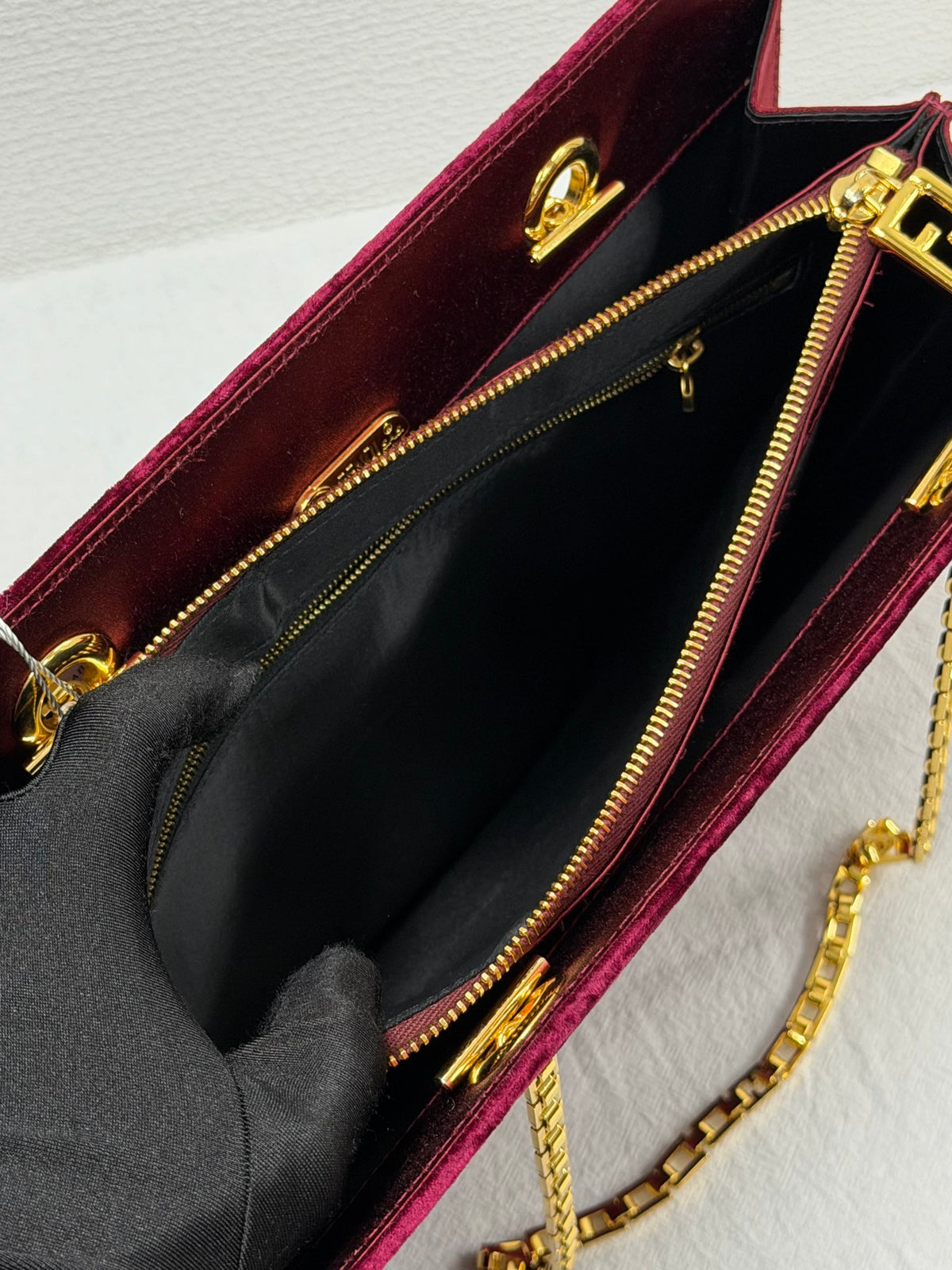 FENDI Velvet Rectangular Flap Chain Shoulder Bag