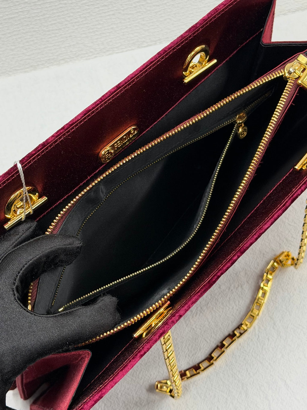 FENDI Velvet Rectangular Flap Chain Shoulder Bag